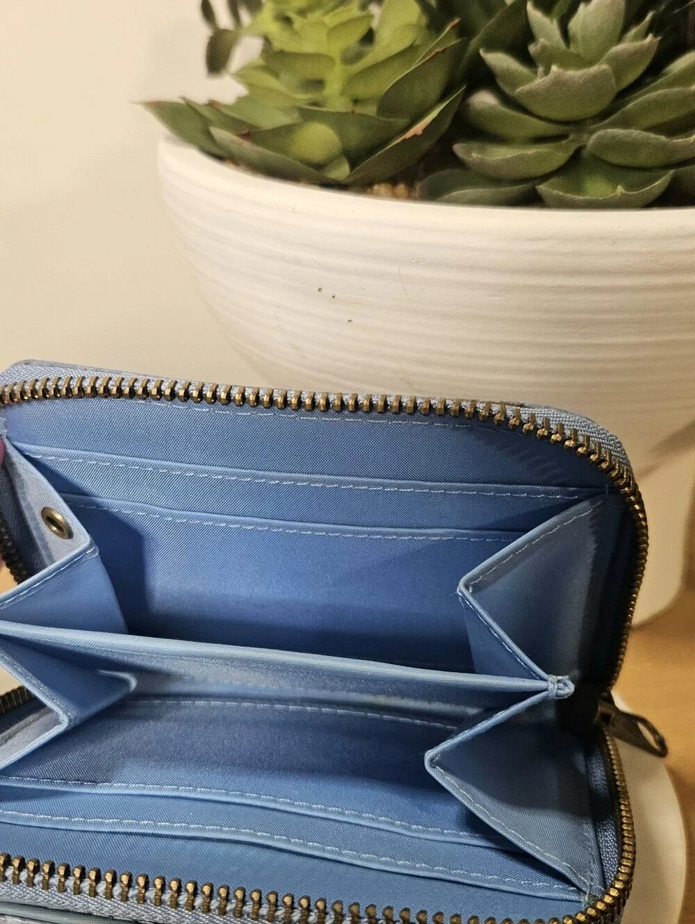 Volcom Stone Two-toned Blue Embossed Zip Wallet